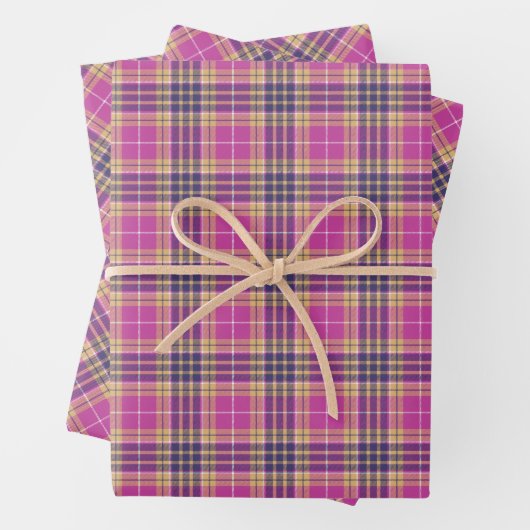 Rosa, Gold und Blauer Tartan Geschenkpapier Set (Beispiel)