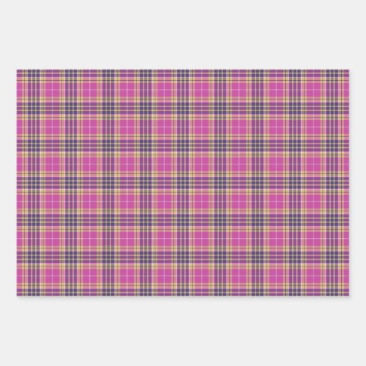 Rosa, Gold und Blauer Tartan Geschenkpapier Set (Vorderseite)