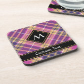 Rosa, Gold und Blauer Tartan Getränkeuntersetzer (Linke Seite)