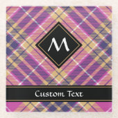 Rosa, Gold und Blauer Tartan Glasuntersetzer (Vorderseite)