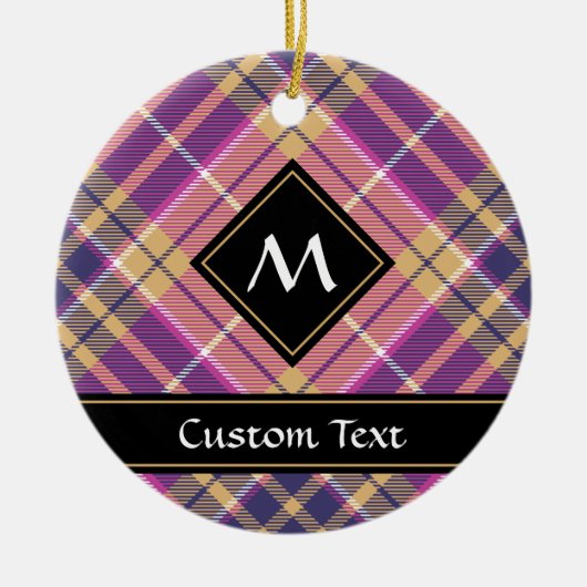 Rosa, Gold und Blauer Tartan Keramik Ornament (Vorne)