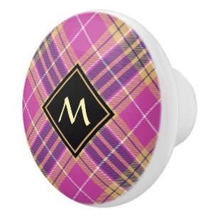 Rosa, Gold und Blauer Tartan Keramikknauf