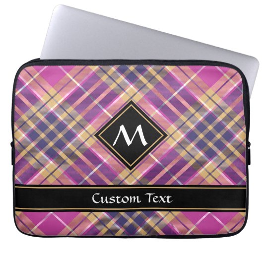 Rosa, Gold und Blauer Tartan Laptopschutzhülle (Vorderseite)