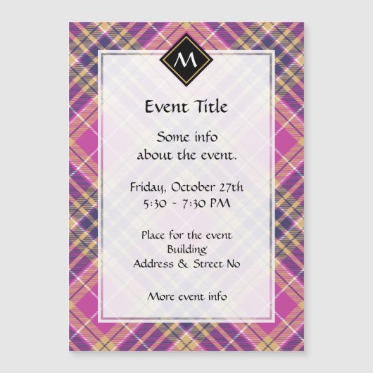 Rosa, Gold und Blauer Tartan Magnetkarte (Vorderseite)