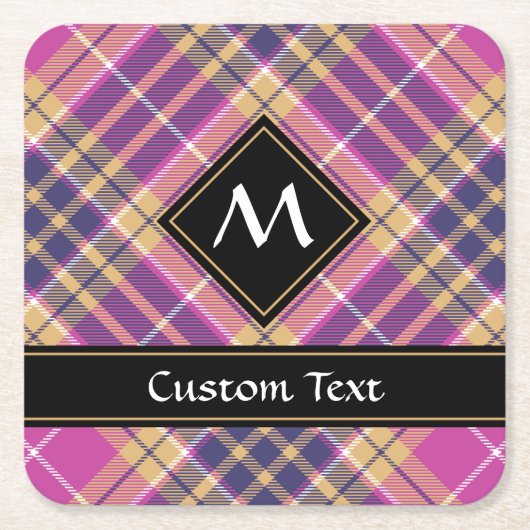 Rosa, Gold und Blauer Tartan Rechteckiger Pappuntersetzer (Vorderseite)