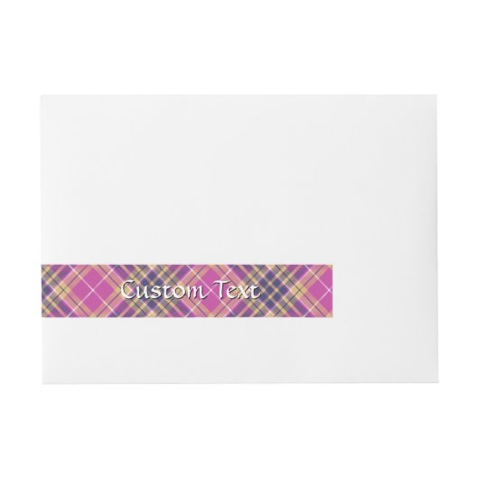 Rosa, Gold und Blauer Tartan Rundum-Adressaufkleber (Vorderseite)