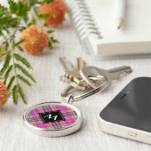 Rosa, Gold und Blauer Tartan Schlüsselanhänger (Seite)