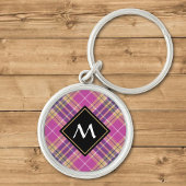 Rosa, Gold und Blauer Tartan Schlüsselanhänger