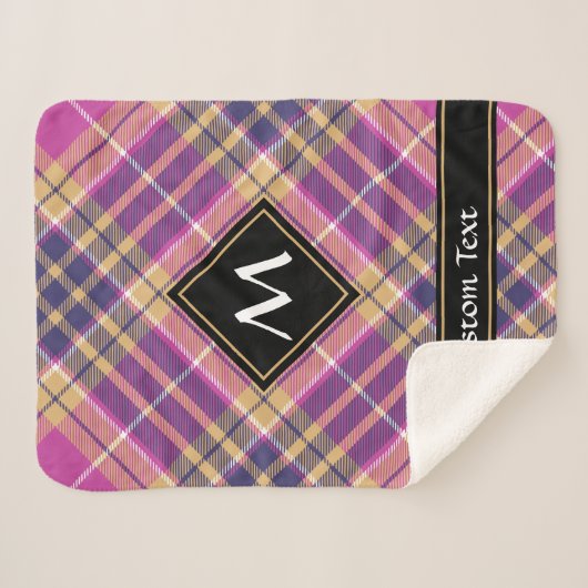Rosa, Gold und Blauer Tartan Sherpadecke (Vorderseite (Horizontal))