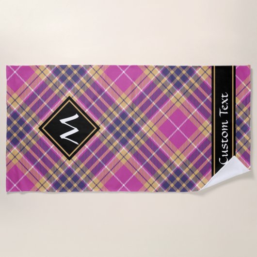 Rosa, Gold und Blauer Tartan Strandtuch (Vorderseite)