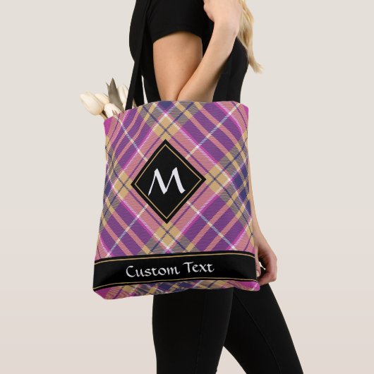 Rosa, Gold und Blauer Tartan Tasche (Von Nahem)