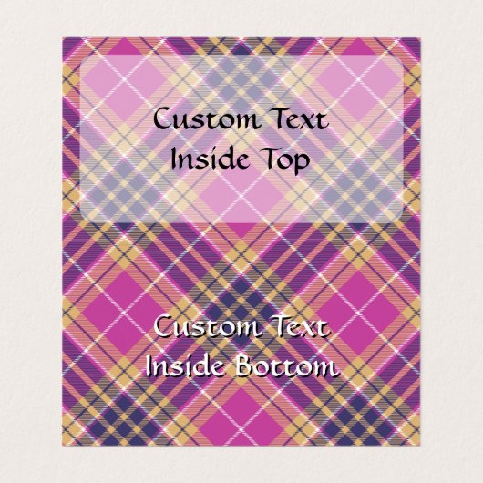 Rosa, Gold und Blauer Tartan Visitenkarten (Innenseite Aufgefaltet)