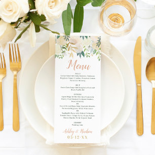 Rosa Gold und grüne florale Hochzeit Menükarte