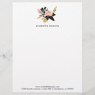 Rosa Gold und schwarzes Aquarell mit Blumen Briefkopf
