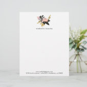 Rosa Gold und schwarzes Aquarell mit Blumen Briefkopf (Stehend Vorderseite)