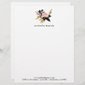 Rosa Gold und schwarzes Aquarell mit Blumen Briefkopf (Vorne/Hinten)