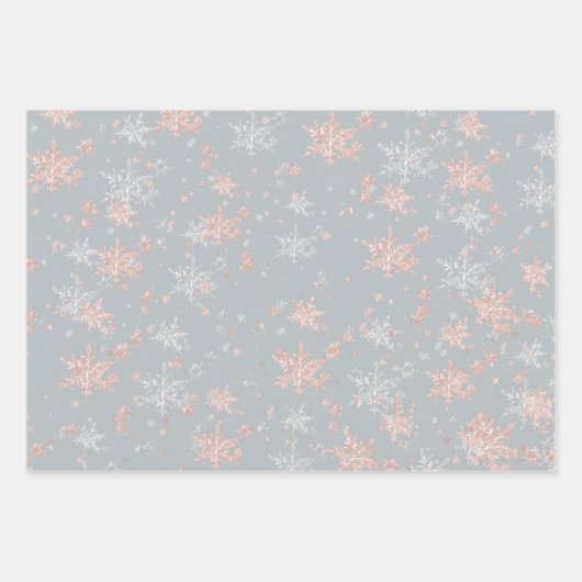 Rosa Gold und Silberschneeflocken in Grautönen Geschenkpapier Set (Vorderseite 2)