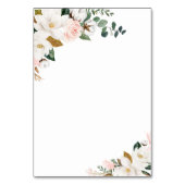 Rosa Gold- und Weißblütenkarten für Hochzeitsfeier Tischnummer (Rückseite)