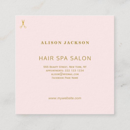 Rosa Gold und weißer Haarsalon glänzende Haarstyle Quadratische Visitenkarte (Rückseite)
