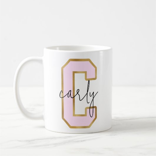 Rosa Gold Uni Varsity Letter Monogram C Kaffeetasse (Links)