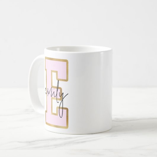 Rosa Gold Uni Varsity Letter Monogram E Kaffeetasse (Vorderseite Links)