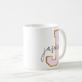 Rosa Gold Uni Varsity Letter Monogram J Kaffeetasse (VorderseiteRechts)