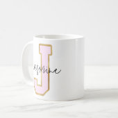 Rosa Gold Uni Varsity Letter Monogram J Kaffeetasse (Vorderseite Links)