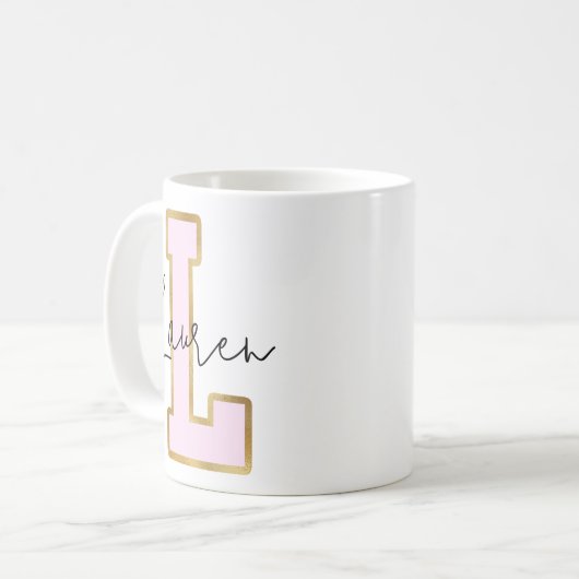 Rosa Gold Uni Varsity Letter Monogram L Kaffeetasse (Vorderseite Links)