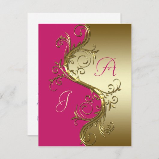 Rosa Gold Verzierte Wirbel Save the Date Ankündigungspostkarte (Vorne/Hinten)