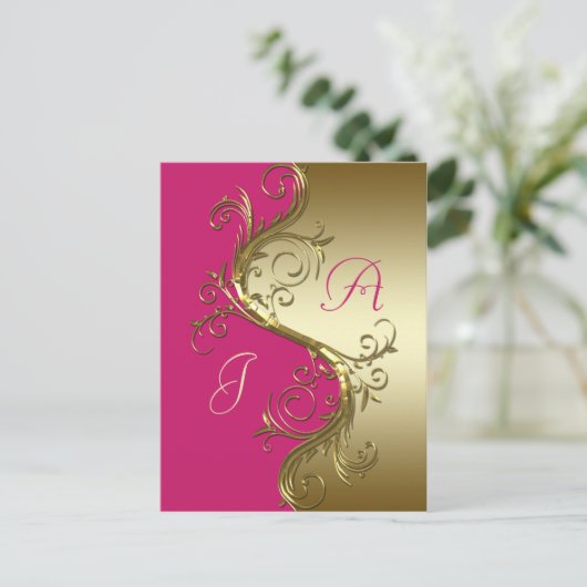 Rosa Gold Verzierte Wirbel Save the Date Ankündigungspostkarte (Stehend Vorderseite)