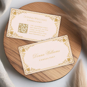 Rosa Gold Vintage Elegante Kalligrafie QR-Code Visitenkarte