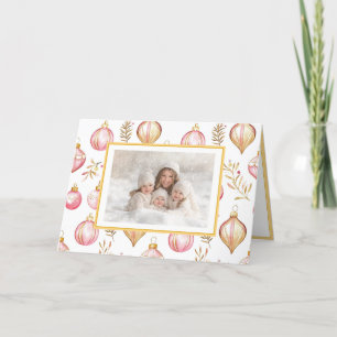 Rosa Gold Vintage Ornamente Foto Weihnachtskarte Feiertagskarte