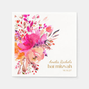 Rosa Gold Wasserfarbe Floral Elegante Bat Mitzwa  Serviette