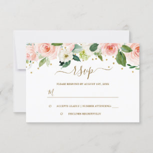 Rosa Gold Wasserfarbe Floral RSVP Karte