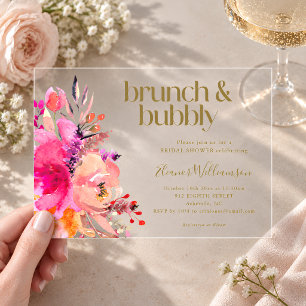 Rosa Gold Wasserfarbe Florale Hochzeitsdusche Brun Acryleinladungen