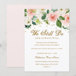 Rosa Gold Wasserfarbe Gelübdeerneuerung Jubiläum Einladung