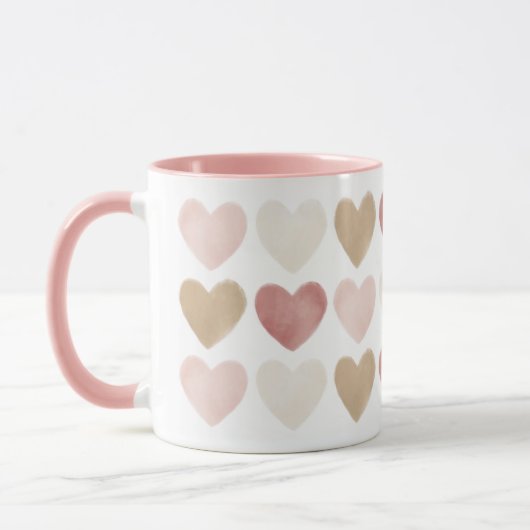 Rosa Gold Wasserfarbe Herz Valentinstag Tasse (Links)