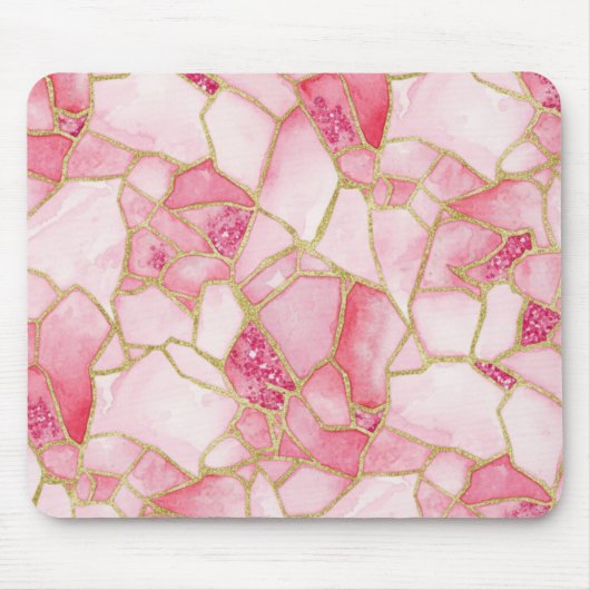 Rosa Gold-Wasserfarbe-Seeglas-Mosaikmuster Mousepad (Vorne)