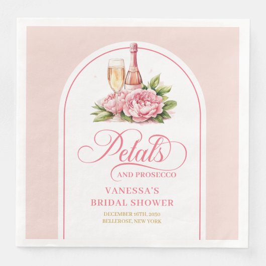 Rosa-Gold-Wasserfarben-Blütenblätter und Prosecco- Serviette (Vorderseite)