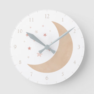 Rosa Gold Wasserfarbenmoon und Sterne Runde Wanduhr