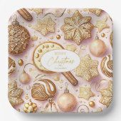 Rosa Gold Weihnachtsmuster#12 ID1009 Pappteller (Vorderseite)