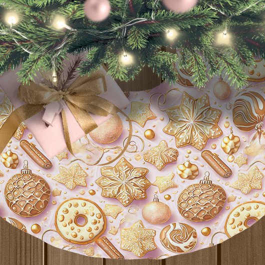 Rosa Gold Weihnachtsmuster#12 ID1009 Wrapping Polyester Weihnachtsbaumdecke
