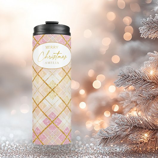 Rosa Gold Weihnachtsmuster#28 ID1009 Thermosbecher