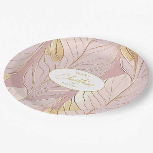 Rosa Gold Weihnachtsmuster#29 ID1009 Pappteller (Schrägansicht)