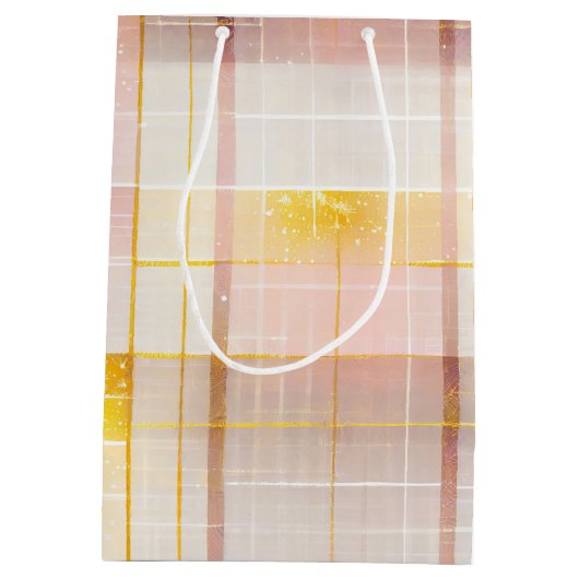 Rosa Gold Weihnachtsmuster#7 ID1009 Mittlere Geschenktüte (Rückseite)