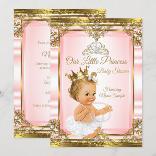 Rosa Gold Weiße Perlen Prinzessin Babyparty Blond Einladung