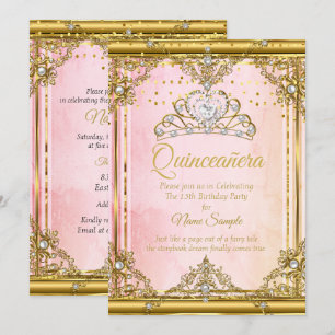 Rosa Gold Weiße Perlen Tiara Quinceanera Einladung