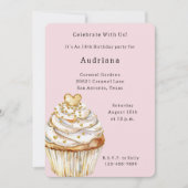 Rosa Gold Weißes Creme Herz Cupcake Geburtstag Einladung (Vorderseite)