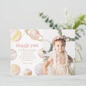 Rosa Gold Weltraum Geburtstag Danke Karte (Stehend Vorderseite)