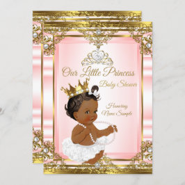Rosa Gold White Pearl Princess Baby Shower Ethnic Einladung